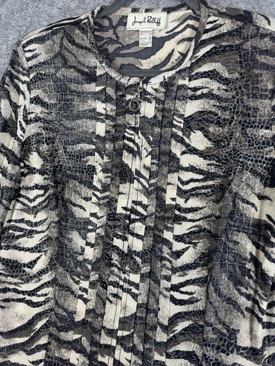 Vintage Joseph Ribkoff Animal Print Zip Up Cardigan Size 10 Maximalist Eclectic - Picture 3 of 16